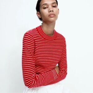 Brand New w Tags! ZARA Red Striped Pullover Size L